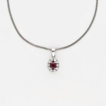 Ketting met hanger - 18 karaat Witgoud - Diamant - Robijn