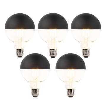 Set van 5 E27 dimbare LED filamentlamp kopspiegel G95 zwart, Verzenden, Nieuw