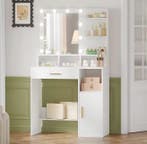 Kaptafel met LED-Spiegel – 10 Lampen, Planken en Lade, Verzenden, Nieuw