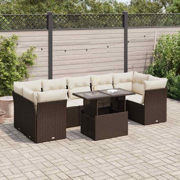 vidaXL 8-delige Loungeset met kussens poly rattan bruin, Verzenden, Nieuw, 7 zitplaatsen, Loungeset