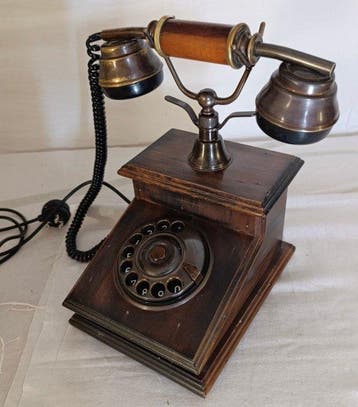 Analoge telefoon - Hout, Messing - Retro telefoon, Antiek en Kunst