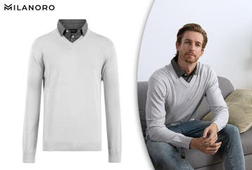 2dekans | Milanoro - Herenpullover met overhemdkraag -, Ophalen of Verzenden, Zo goed als nieuw, Grijs, Milanoro