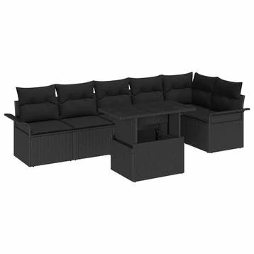 vidaXL Tuin Sofa Set met kussen 7 pcs Zwart Poly riet, Verzenden, Nieuw, Rotan, 7 zitplaatsen