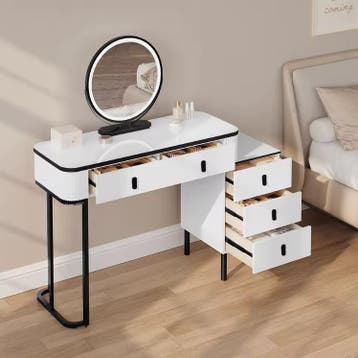 Moderne Kaptafel met LED Spiegel, Kruk en Opbergruimte, Verzenden, Nieuw