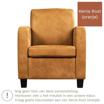 Leren fauteuil Joy - Kenia Rost (oranje) - Poten hout bruin, Huis en Inrichting, Nieuw, Ophalen of Verzenden, Eigentijds, Klassiek, Modern