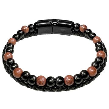 Fako Bijoux - Leren Natuurstenen Armband Heren - Zwart Leer, Verzenden, Nieuw
