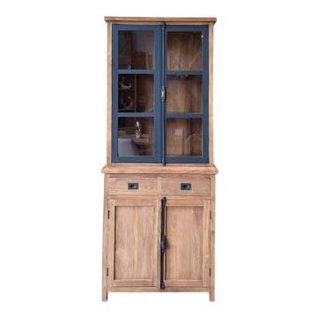 Smalle teak buffetkast met stalen vitrinedeurenBuffetkasten, Huis en Inrichting, Kasten | Buffetkasten, Ophalen of Verzenden, Nieuw