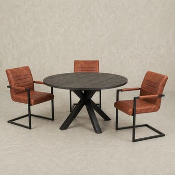 Mangohouten Eettafel Rond Tara 150 cm Zwart (5cm), Verzenden, Rond, Nieuw, Industriële meubels
