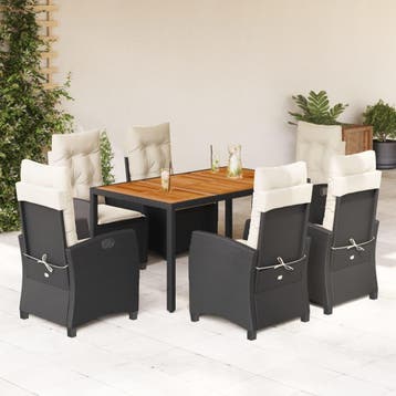 vidaXL 7-delige Tuinset met kussens poly rattan zwart, Verzenden, Nieuw, 6 zitplaatsen, Tuinset