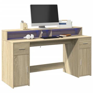vidaXL Bureau met LED-verlichting 160x55x91 cm hout sonoma, Verzenden, Nieuw