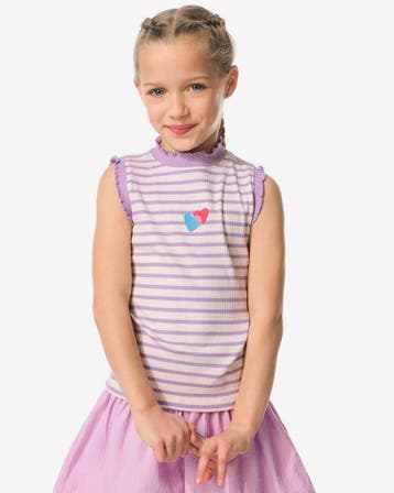 HEMA Kindersinglet rib jersey hartjes lichtpaars, Verzenden, Nieuw