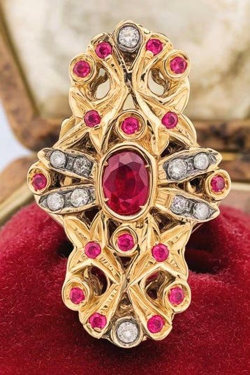 Zonder minimumprijs - Ring - 9 kt. Geel goud, Zilver Robijn, Nieuw