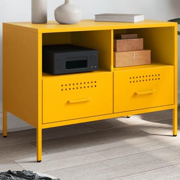 vidaXL Tv-meubel 68x39x50,5 cm staal mosterdgeel, Huis en Inrichting, Kasten | Televisiemeubels, Verzenden, Nieuw, Metaal