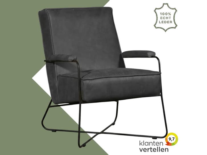 Leren fauteuil Hope - Vintage Grey (grijs), Huis en Inrichting, Fauteuils, 50 tot 75 cm, 75 tot 100 cm, Nieuw, Leer, Ophalen of Verzenden
