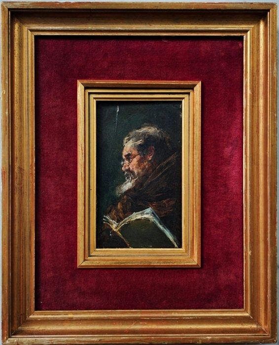 École espagnole (XIX) - Moine lecteur, Antiek en Kunst, Kunst | Schilderijen | Klassiek