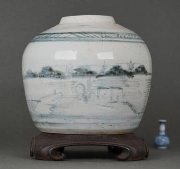 Qing Dynasty (19th Century) - Pot - Huizen, Boten en Vissers