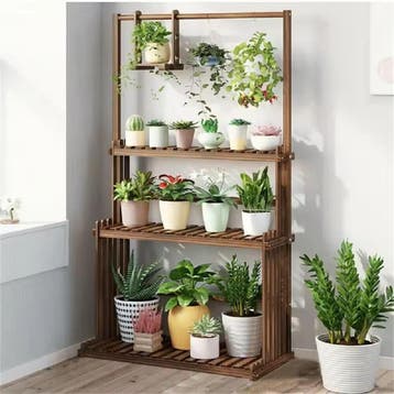 3-Laags Houten Plantenstandaard met Ophangstang, Verzenden, Nieuw