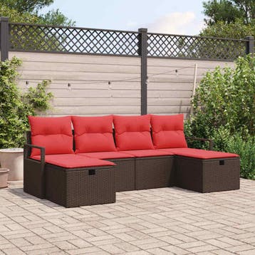 vidaXL Bankstel 6 st 6-Aantal zitplaatsen Bruin en Rood poly, Verzenden, Nieuw, Rotan, 6 zitplaatsen
