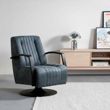 Leren draaifauteuil Galaxy - Kenia Denim, Nieuw, Ophalen of Verzenden, 50 tot 75 cm, Leer