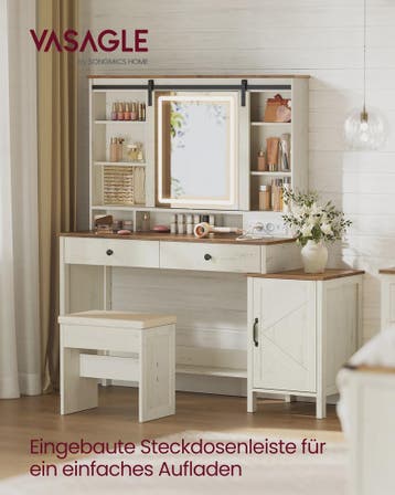 VASAGLE Kaptafel LIRY met Verlichte Spiegel, Kruk en Laadsta, Verzenden, Nieuw