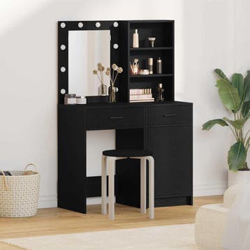 vidaXL Make-up tafel set met LED 2 st Zwart Eiken Bewerkt, Verzenden, Nieuw