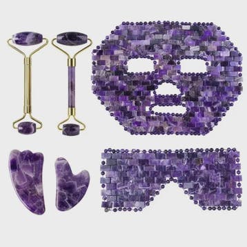 Natuurlijk Amethist Jade Gezichtsmasker & Gua Sha Roller Set, Verzenden, Nieuw