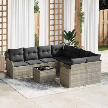 vidaXL Tuin Sofa Set 9 st 8-Aantal zitplaatsen Lichtgrijs, Verzenden, Nieuw, Rotan, Meer dan 8 zitplaatsen