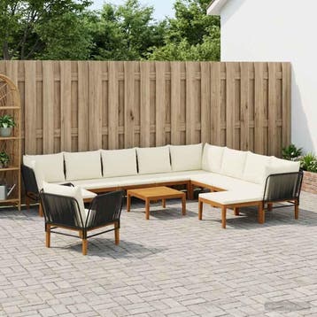 vidaXL 12 st Massief acaciahout & touw Naturel, Verzenden, Nieuw, 2 zitplaatsen