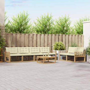 vidaXL Buiten bankenset 7 st Wit en crèmekleurig, Verzenden, Nieuw