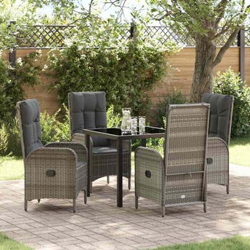 vidaXL Tuin eettafelset met kussen 5 pcs Grijs poly rattan, Tuin en Terras, Tuinsets en Loungesets, Verzenden, Nieuw, Rotan, 5 zitplaatsen