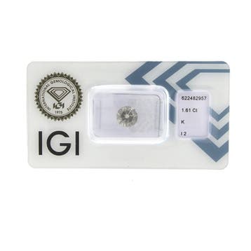 1,61 ct. Briljant geslepen diamant K / I2 + IGI Certifica..., Sieraden, Tassen en Uiterlijk, Edelstenen, Ophalen of Verzenden
