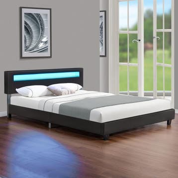Gestoffeerd bed Paris - 180 x 200 cm - Zwart - LED Verlichti, Verzenden, Nieuw