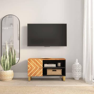 vidaXL Tv-meubel 80x31,5x46 cm massief mangohout bruin en, Verzenden, Nieuw, Overige houtsoorten