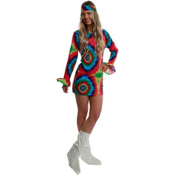 Retro Hippie Kostuum Dames – 3-delig Jurk, - Maat, Kleding | Dames, Carnavalskleding en Feestkleding, Ophalen of Verzenden, Nieuw