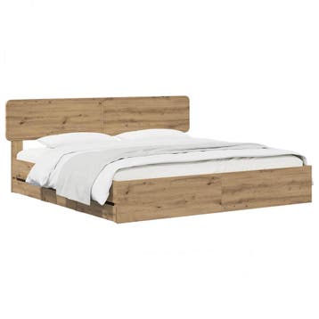 vidaXL Bed Frame with Storage and Headboard Artisan Oak 180, Huis en Inrichting, Slaapkamer | Bedden, Bruin, Verzenden, Hout, Nieuw