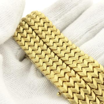 Vintage gouden brede schakelarmband, Ophalen of Verzenden, Gebruikt, Goud, Goud