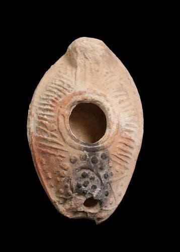 Byzantijns Terracotta Slipper-olielamp met geometrisch