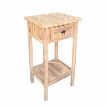 Handgemaakte teakhouten bijzettafel met lade, Huis en Inrichting, Ophalen of Verzenden, Nieuw