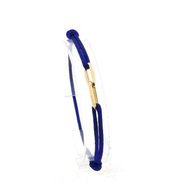 Blauwe Satijnkoortarmband met dubbele Gouden Closed forev..., Ophalen of Verzenden, Zo goed als nieuw, Goud, Goud