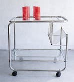 Serveerwagen - Glas, Metaal - Structuur van chroomgeplateerd, Antiek en Kunst