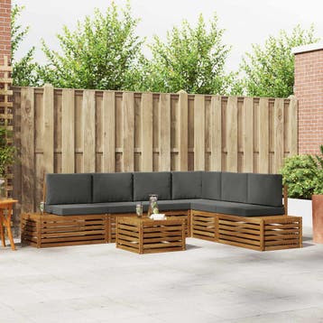 vidaXL Buiten bankenset met kussen 7 Stuk Natuurlijk en, Verzenden, Nieuw, 7 zitplaatsen