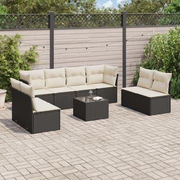 vidaXL 9-delige Loungeset met kussens poly rattan zwart, Tuin en Terras, Verzenden, Nieuw, Loungeset