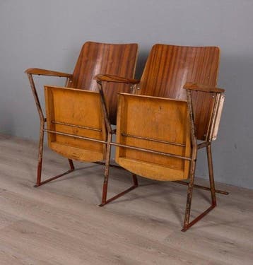 Stoel - Hout, Metaal - bioscoopstoel met metalen frame en