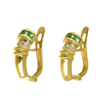 Oorbellen - 18 karaat Geel goud Smaragd - Diamant, Sieraden, Tassen en Uiterlijk, Oorbellen, Nieuw
