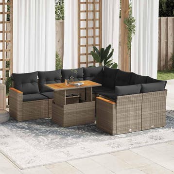 vidaXL 9-delige Loungeset met kussens poly rattan acacia, Verzenden, Nieuw, Loungeset