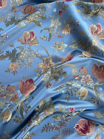 San Leucio damaststof in korenbloemblauw zijdeblend -, Antiek en Kunst