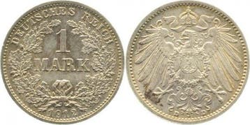 Duitsland 1 Mark 1912 D herrliche Patina Rueckseite klein..., Verzenden