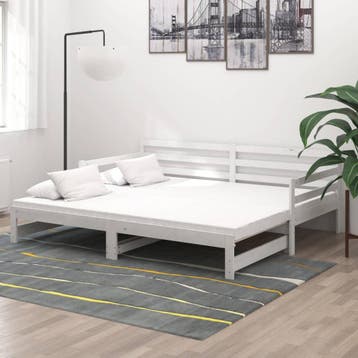 vidaXL Slaapbank uitschuifbaar massief grenenhout wit, 90 cm, Eenpersoons, Verzenden, Wit