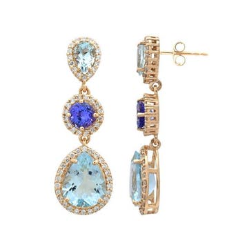 Oorbellen - 14 karaat Geel goud - 4.67ct. tw. Aquamarijn -, Nieuw