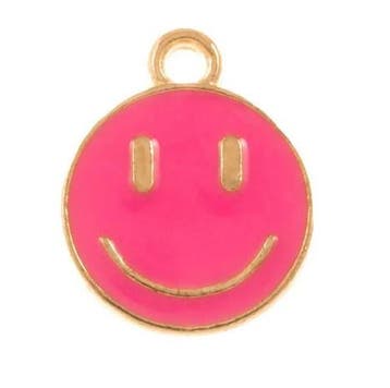 2 x Bedel Enamel light gold Smiley 14,5 x 12mm oogje: 1,5..., Ophalen of Verzenden, Nieuw, Kraal